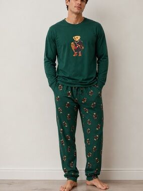 Polo by Ralph Lauren Green Bear Graphic Long Sleeve Tee & Pajama Pants